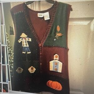 VTG Capacity Woman Fall Themed Pumpkin Scarecrow Novelty Vest 1X